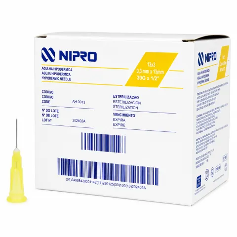AGUJA HIPODERMICA 30G X 1/2 (0,3MM X 13MM) X 100 UND. - NIPRO