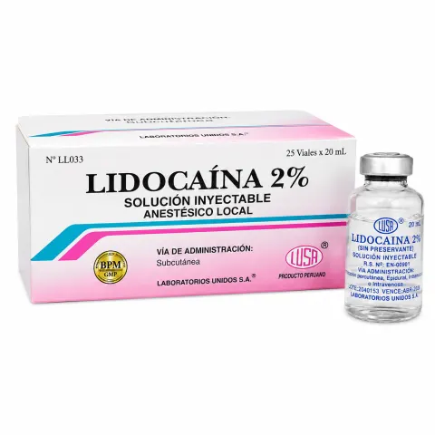 LIDOCAINA 2% SIN PRESERVANTE 20ML X 25 UND. - LUSA