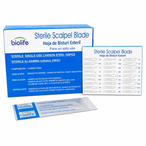 HOJA DE BISTURI ESTERIL DESECHABLES X 100 UND. - BIOLIFE