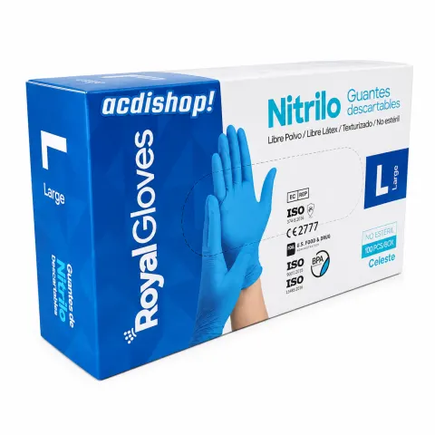 GUANTE DE NITRILO (CELESTE) X 100 UND. - ROYALE GLOVES