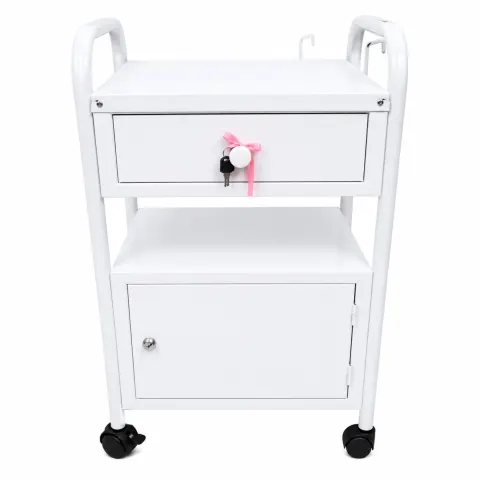 MESA VELADOR AUXILIAR CON CAJÓN DOBLE (1 CUERPO) RODABLE X 01 UND. - CROMADO - NACIONAL