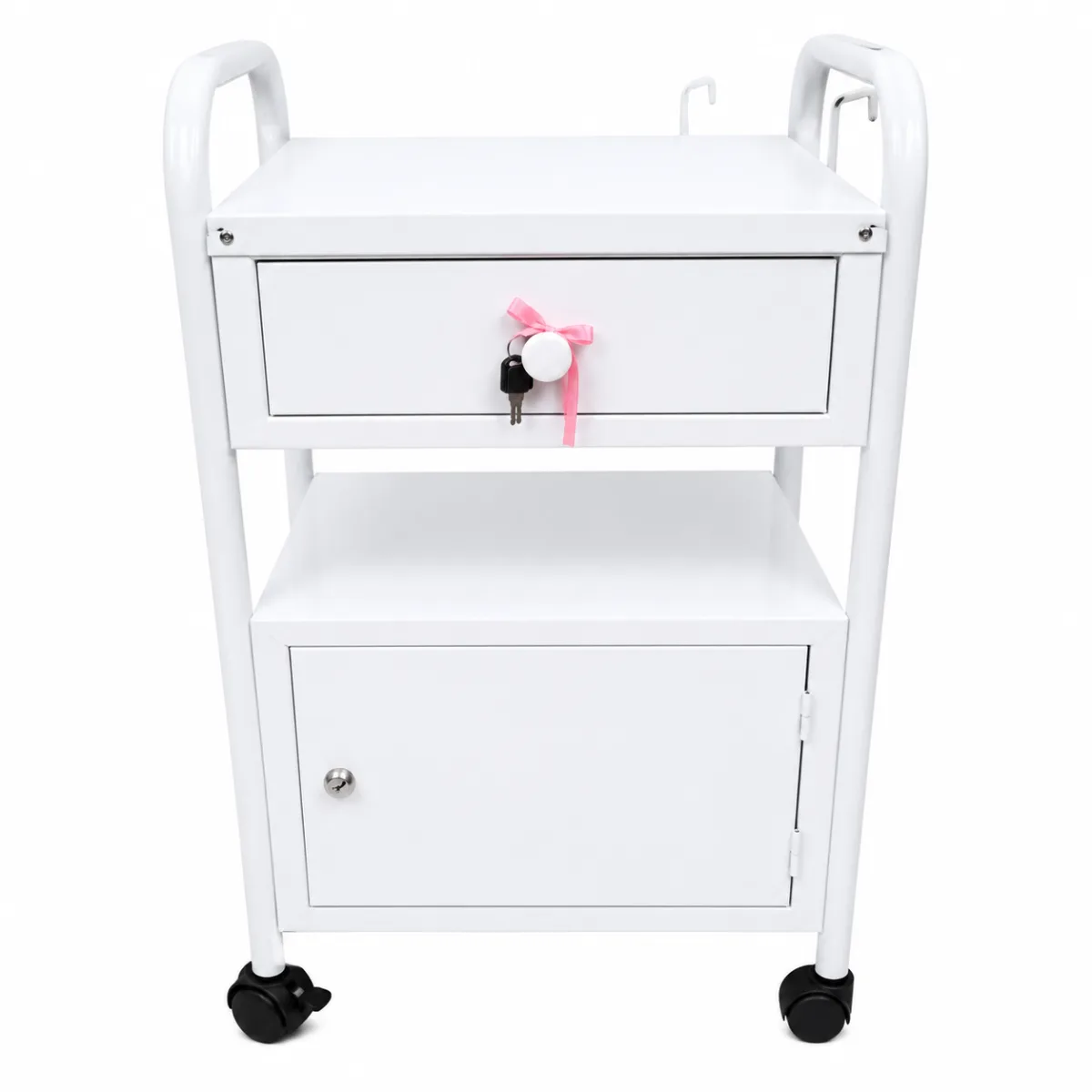 MESA VELADOR AUXILIAR CON CAJÓN DOBLE (1 CUERPO) RODABLE X 01 UND. - CROMADO - NACIONAL