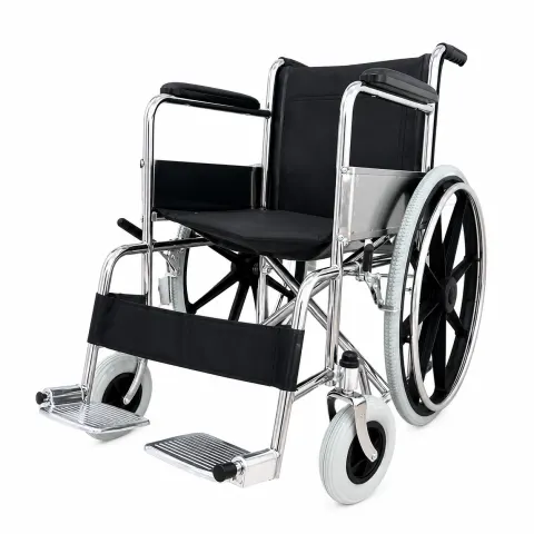 SILLA DE RUEDAS CON ARO PVC, LLANTA PU Y LONA NEGRA X 01 UND.