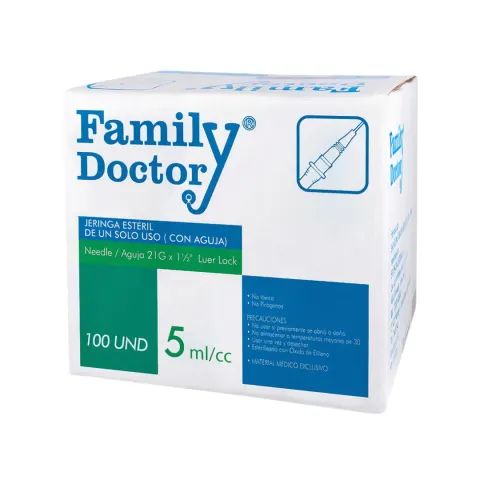 JERINGA ESTERIL 5ML (AGUJA 21G X 1 1/2) X 100 UND. - FAMILY DOCTOR