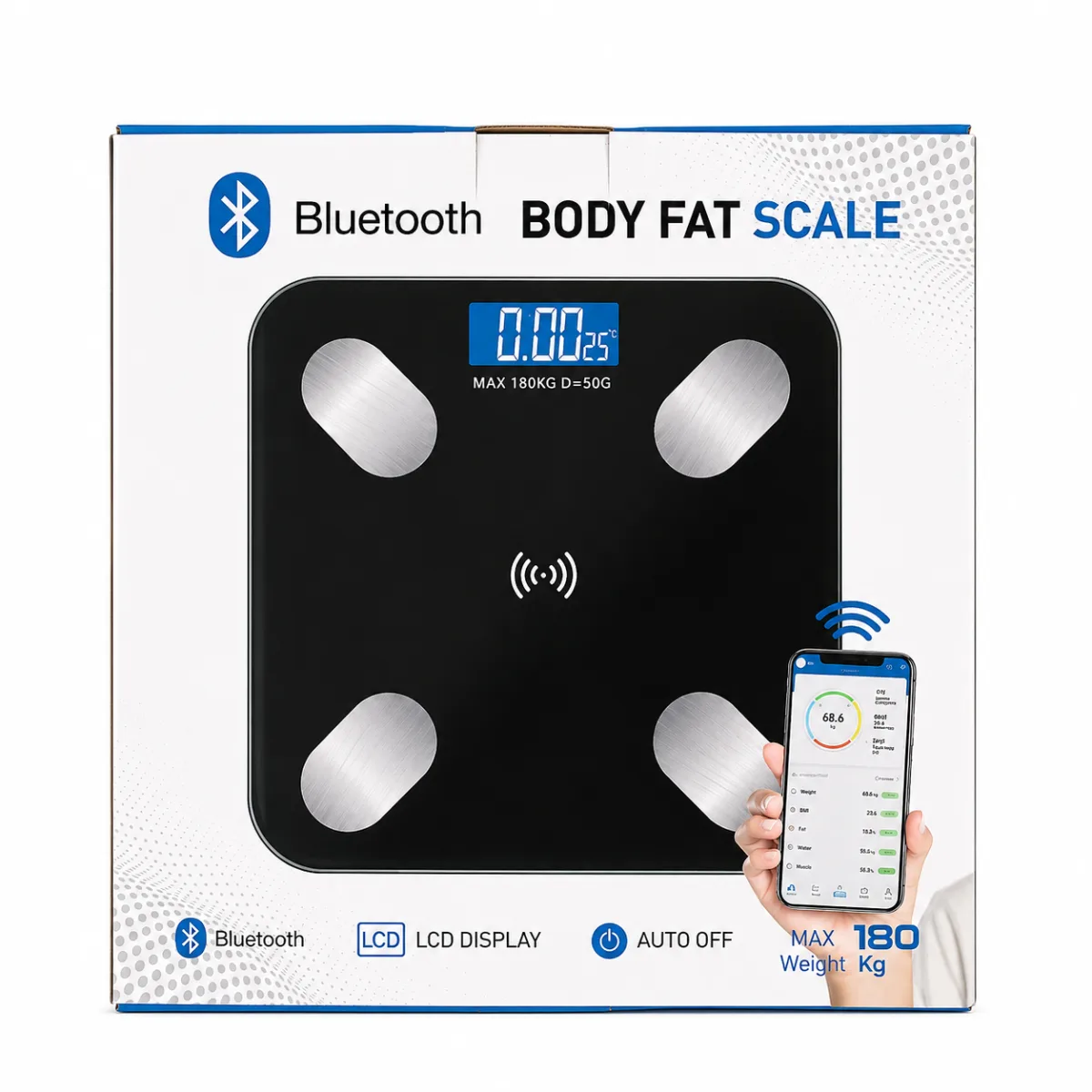 BALANZA DIGITAL CON BLUETOOTH (180KG) X 01 UND. - BODY FAT