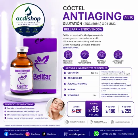 COCTEL ANTIAGING PLUS, GLUTATIÓN (25G./50ML) X 01 UND. - BELLFAR